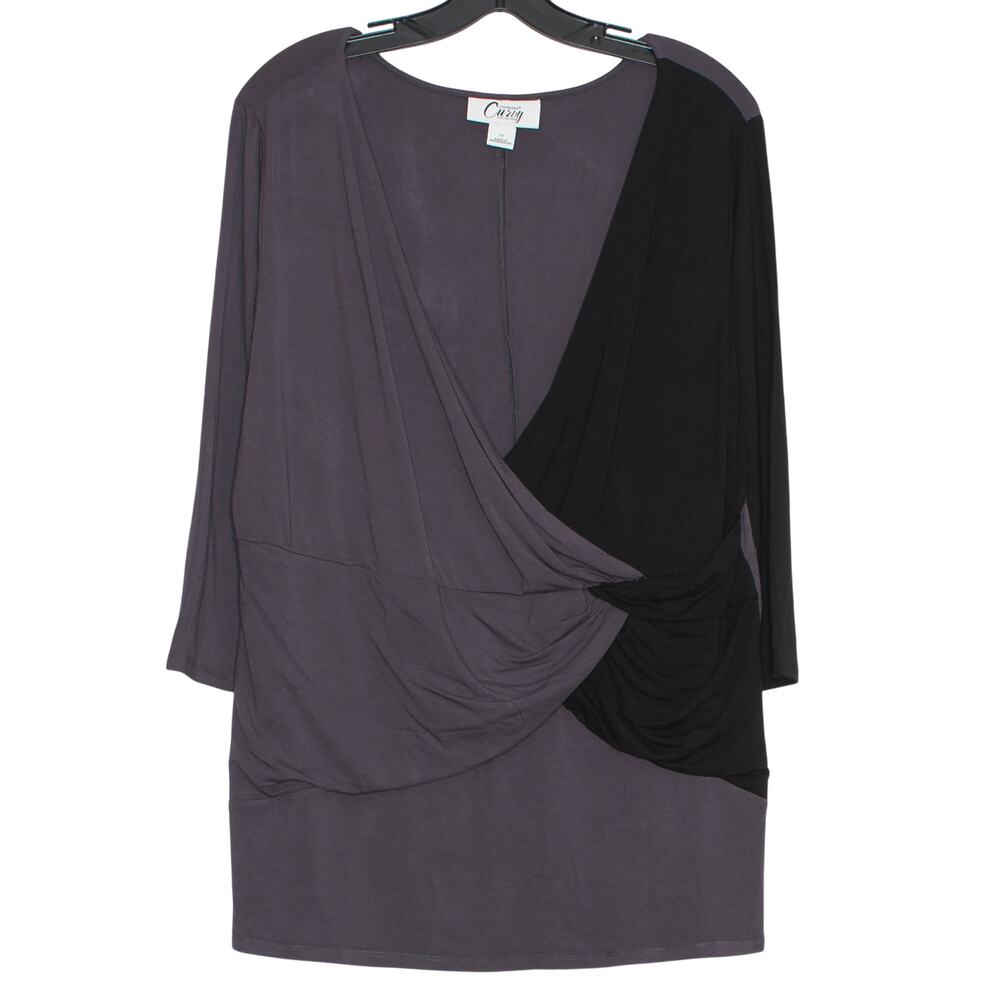 Catherines Curvy Plus Size 1X Colorblock Top 3/4 Sleeve Boho Minimalist Casual